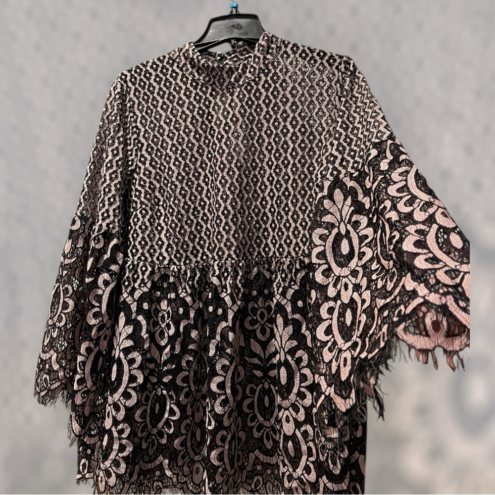 Lane Bryant Black and Pink Lace Top
